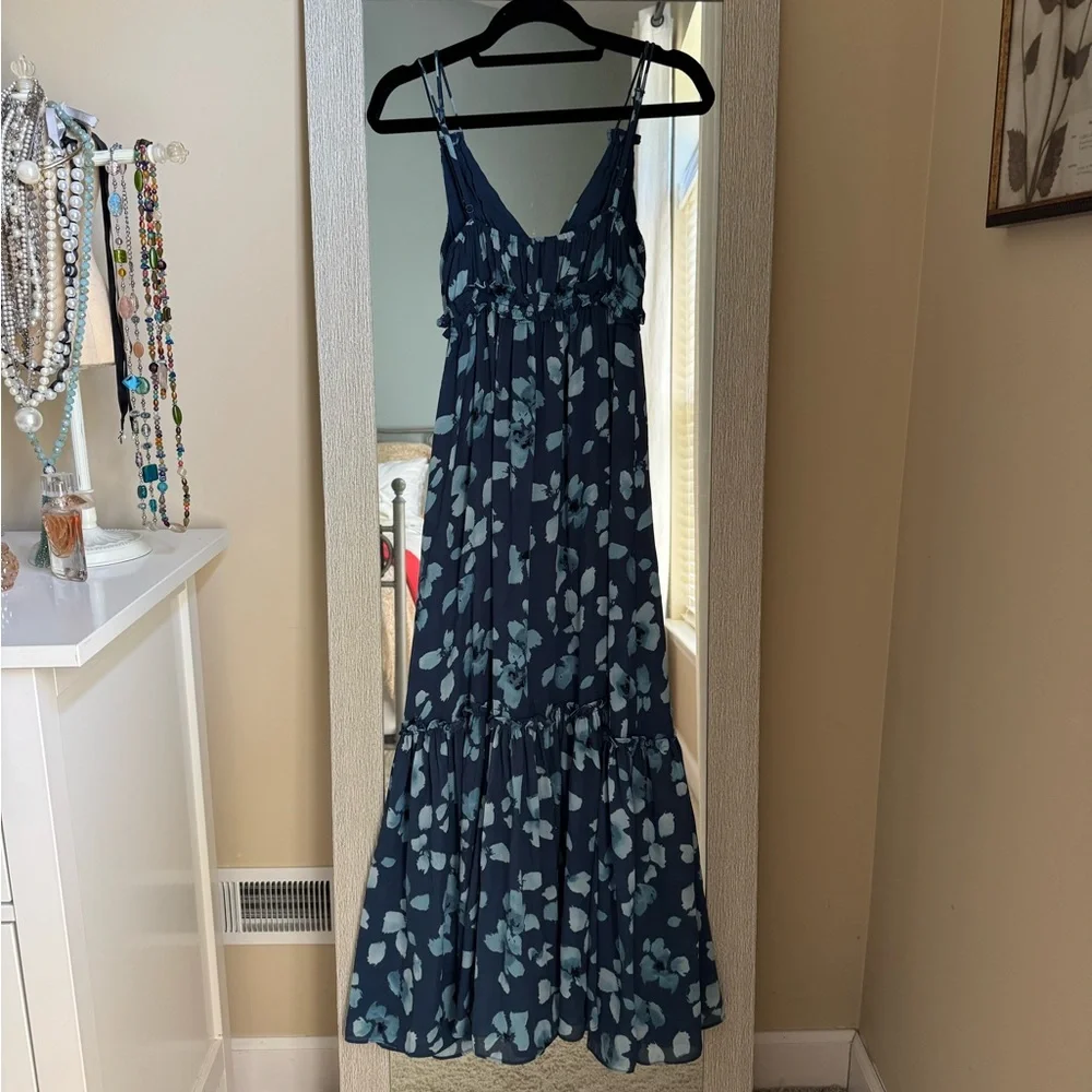 Abercrombie & Fitch Navy Maxi Dress with Light Blue Floral Print